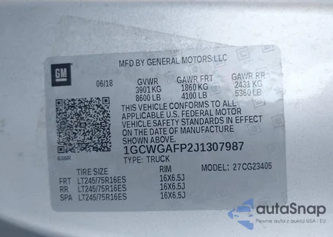 2018 Chevrolet Express 2500 Work Van from USA, damaged, VIN 1GCWGAFP2J1307987